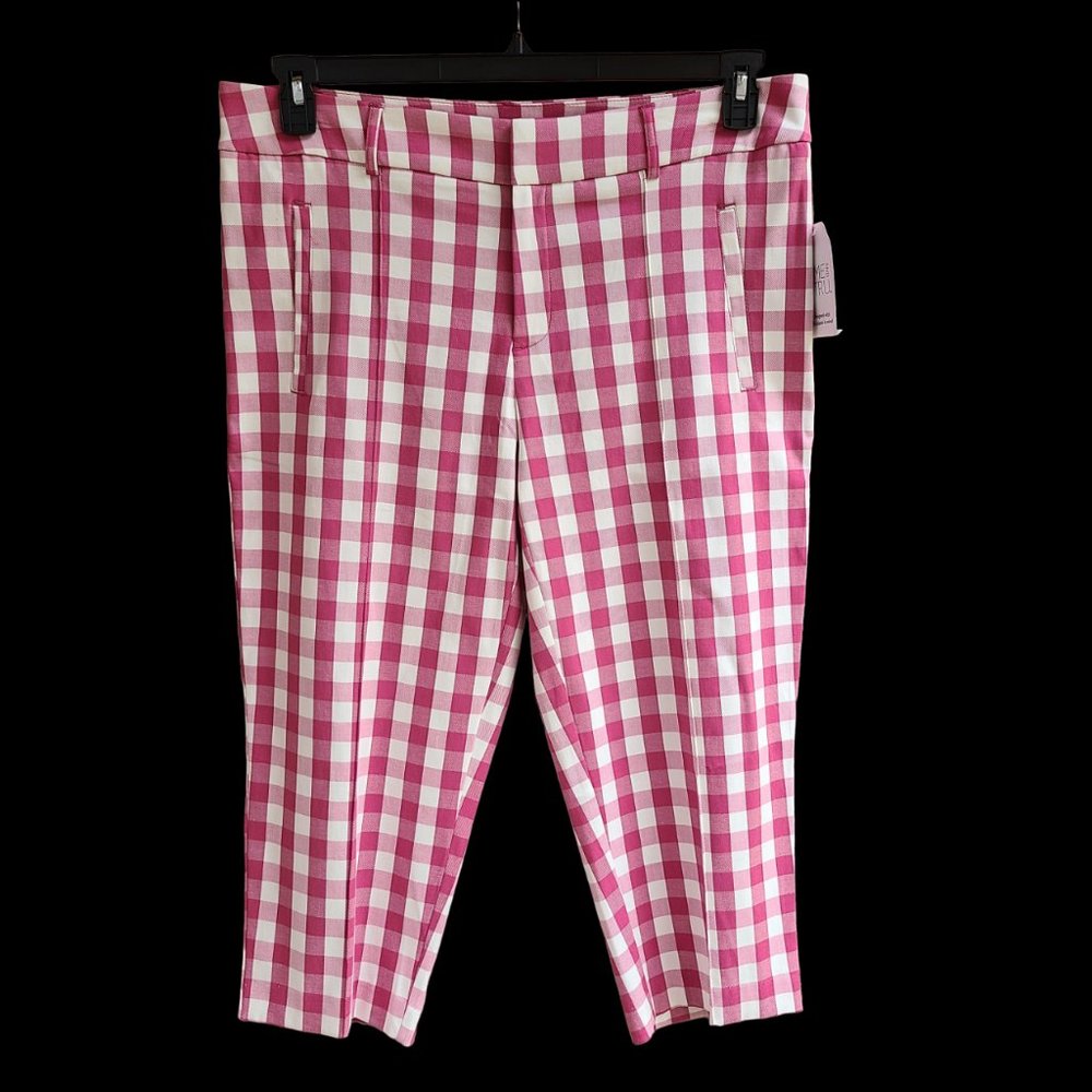 Time and Tru Womens Size 16 Crop Capri Pants Rosiest Rouge Plaid